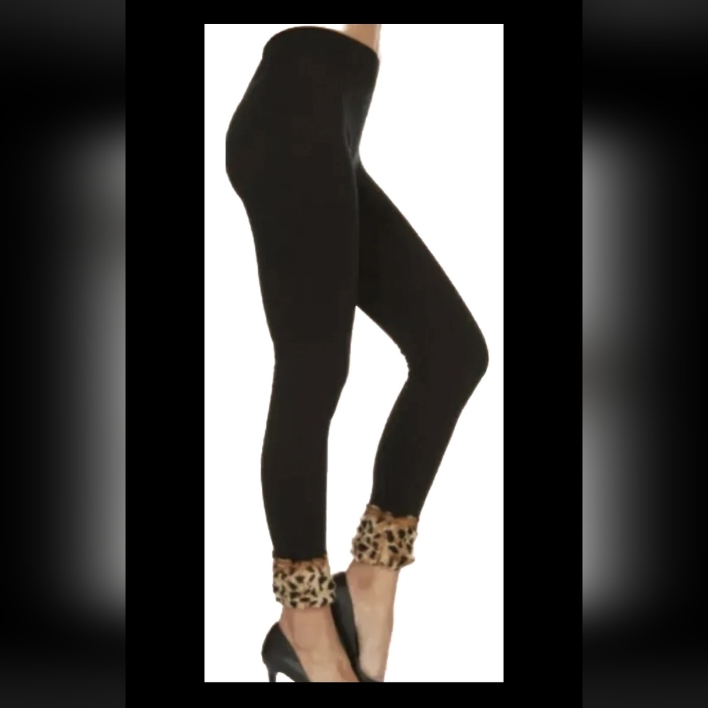 NWT CONNECTION 18 INC LEGGINGS WITH FAUX ANIMAL FUR AT ANKLESSIZE L /XL
